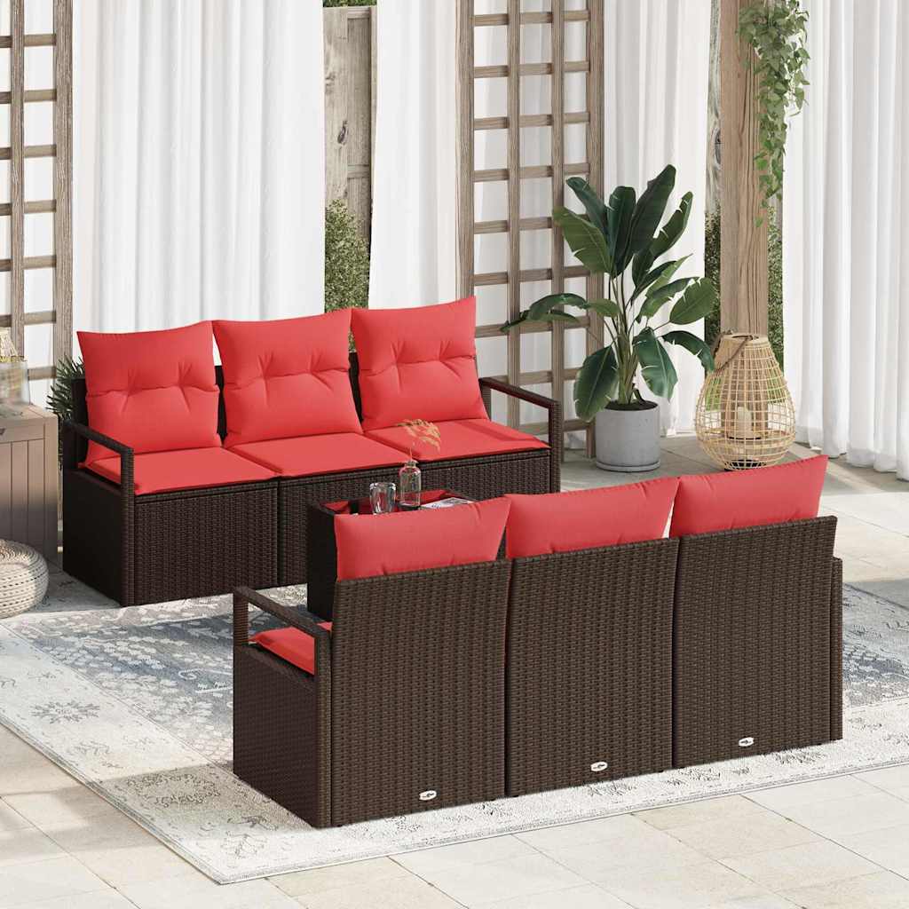Set Divano da Giardino 7 pz 6-Numero di posti Beige e Rosso