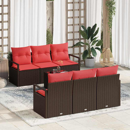 Set Divano da Giardino 7 pz 6-Numero di posti Beige e Rosso