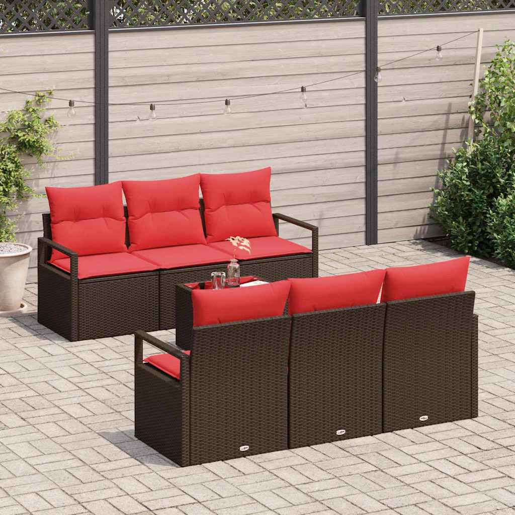 Set Divano da Giardino 7 pz 6-Numero di posti Beige e Rosso