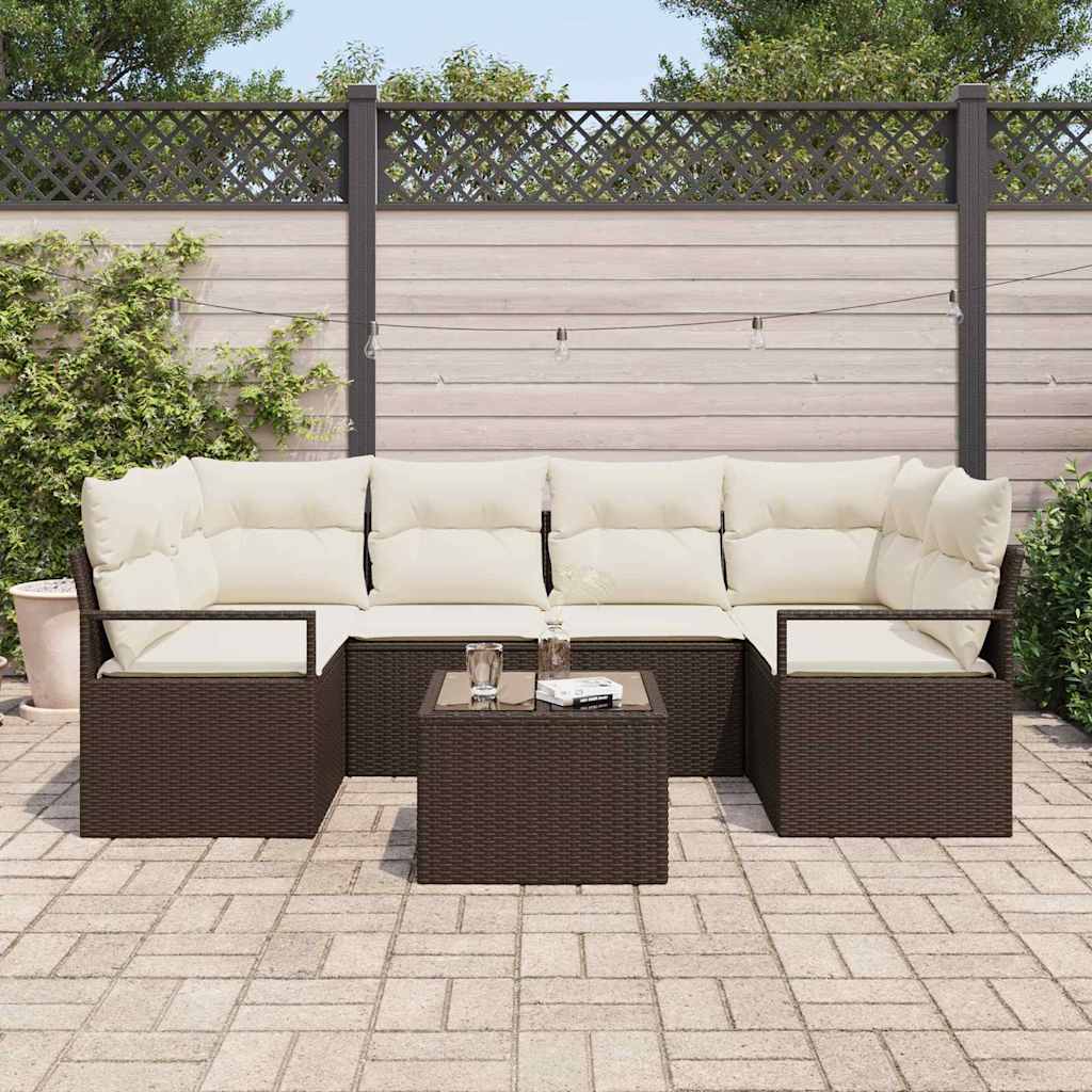 Set Divano da Giardino con cuscino 7 pcs Marrone e Crema | homemem39