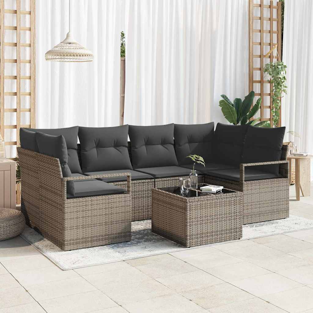 Set Divano da Giardino 7 pcs Grigio Polyrattan, Acciaio e Vetro | homemem39