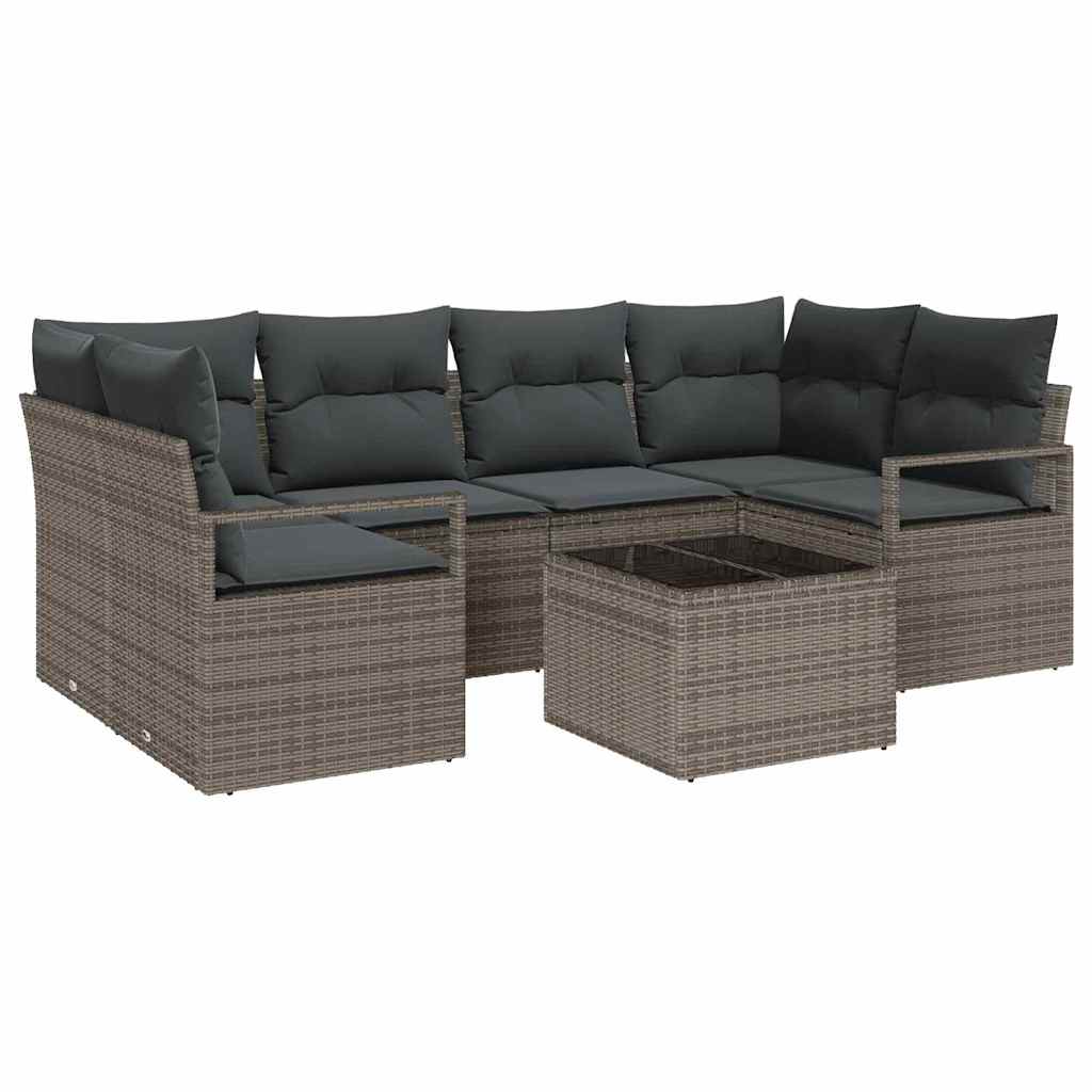 Set Divano da Giardino 7 pcs Grigio Polyrattan, Acciaio e Vetro | homemem39