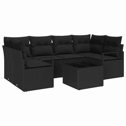 Set Divano da Giardino 7 pcs Nero Polyrattan, Acciaio e Vetro | homemem39