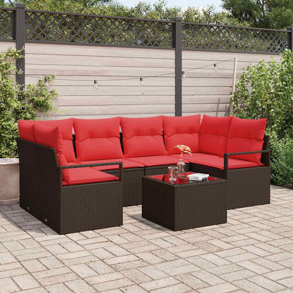 Set Divano da Giardino 7 pz 6-Numero di posti Beige e Rosso