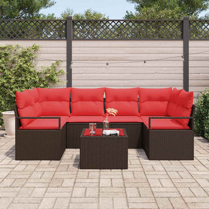 Set Divano da Giardino 7 pz 6-Numero di posti Beige e Rosso
