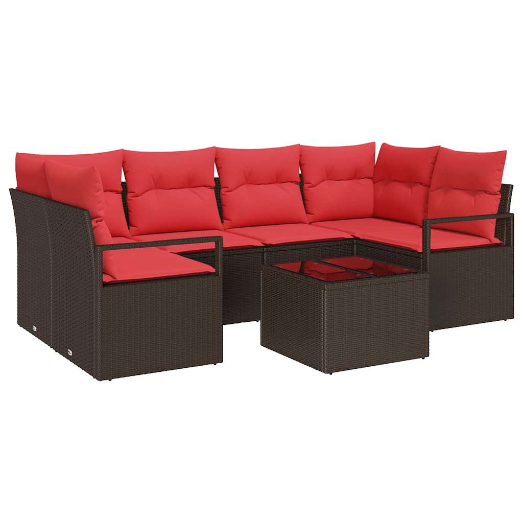 Set Divano da Giardino 7 pz 6-Numero di posti Beige e Rosso