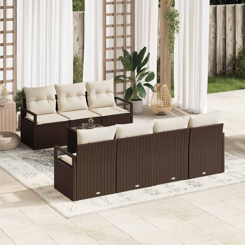 Set Divano da Giardino 8 pcs Marrone e Crema polyrattan | homemem39