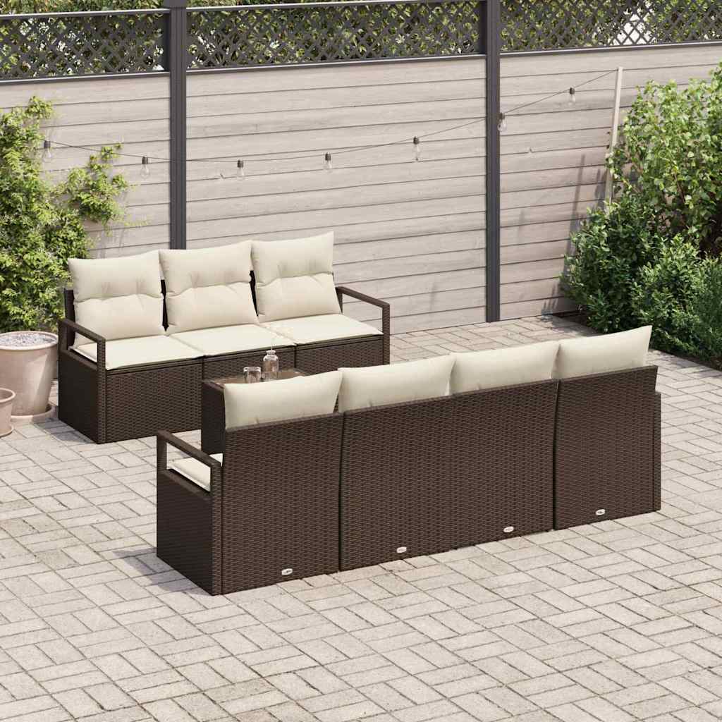 Set Divano da Giardino 8 pcs Marrone e Crema polyrattan | homemem39