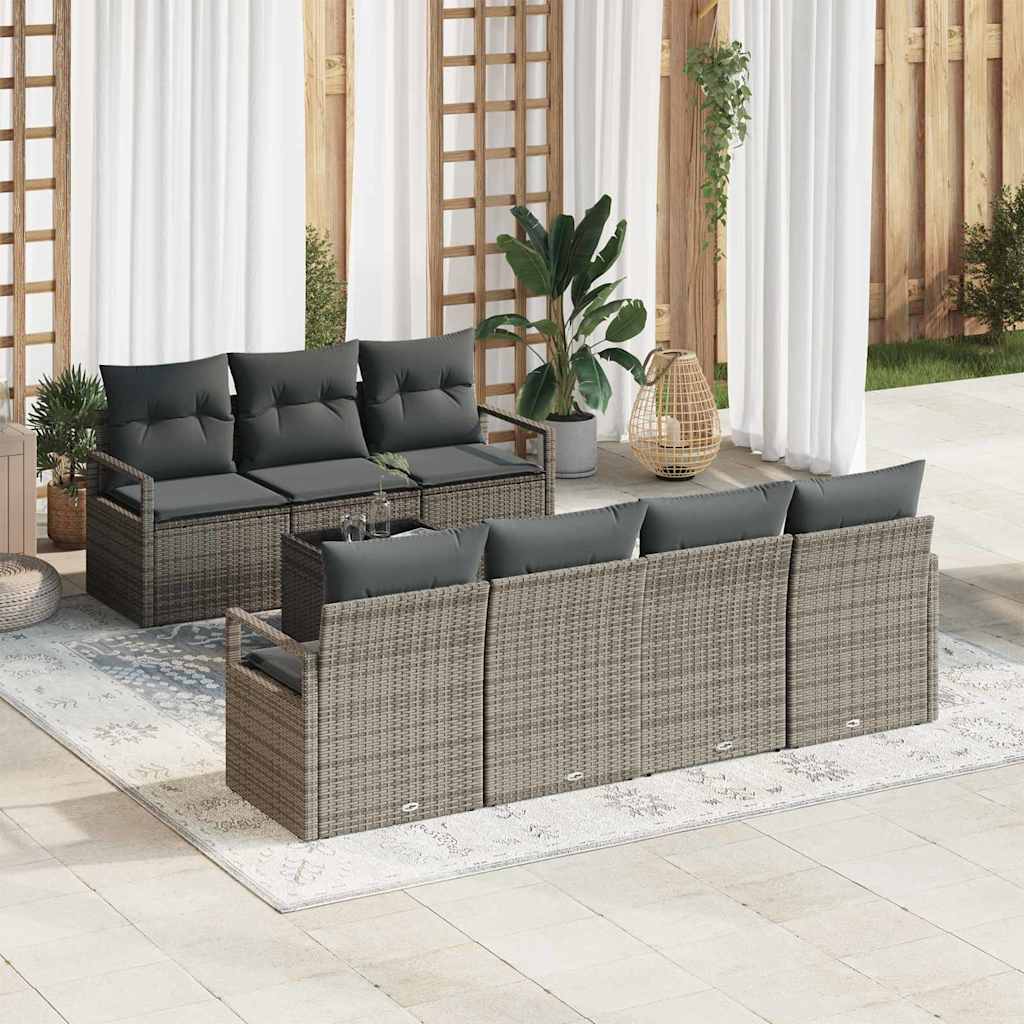 Set Divano da Giardino con cuscino 8 pcs Grigio polyrattan