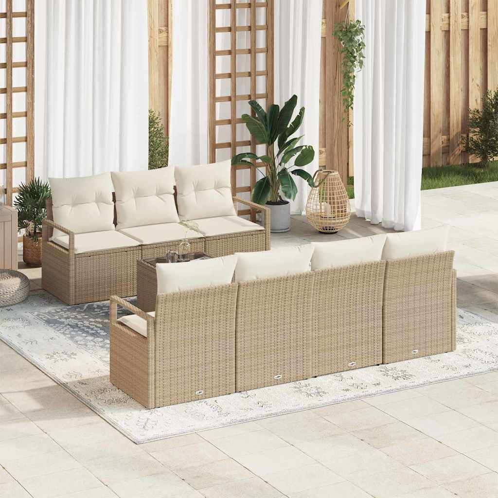 Set Divano da Giardino 8 pz 7-Numero di posti Beige e Crema