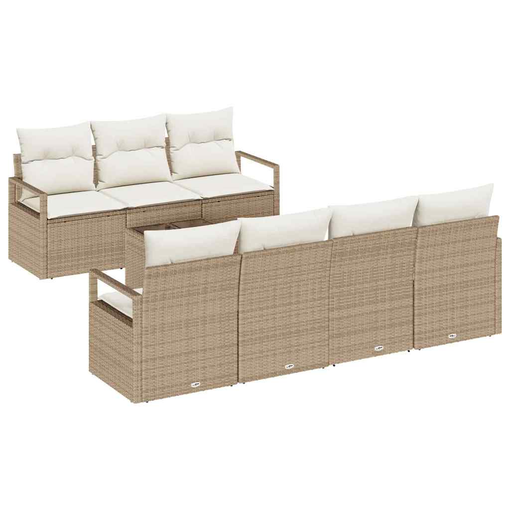 Set Divano da Giardino 8 pz 7-Numero di posti Beige e Crema