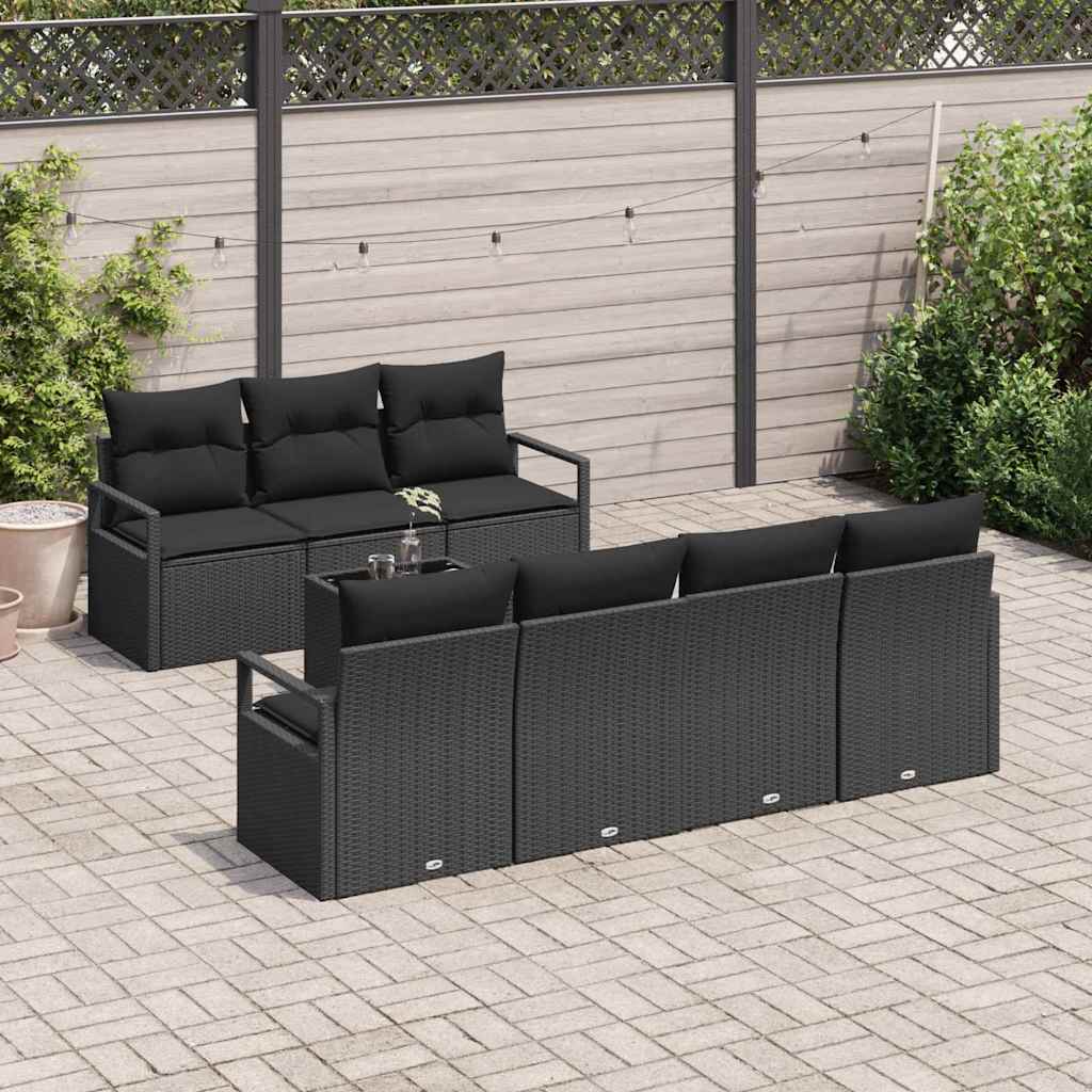 Set Divano da Giardino con cuscino 8 pcs Nero polyrattan | homemem39