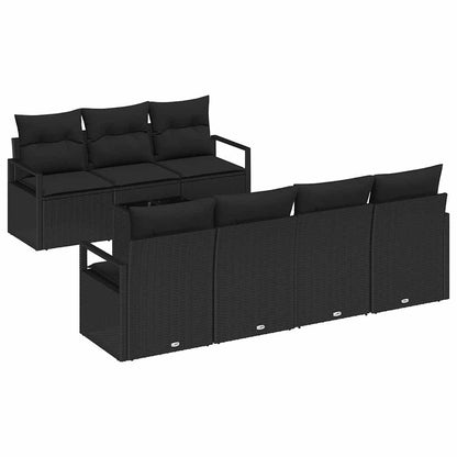Set Divano da Giardino con cuscino 8 pcs Nero polyrattan | homemem39