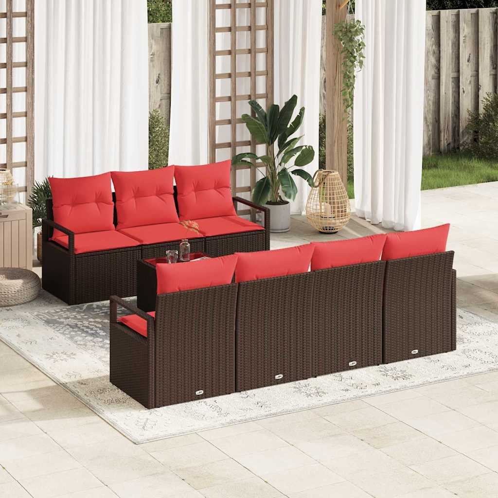 Set Divano da Giardino 8 pz 7-Numero di posti Beige e Rosso