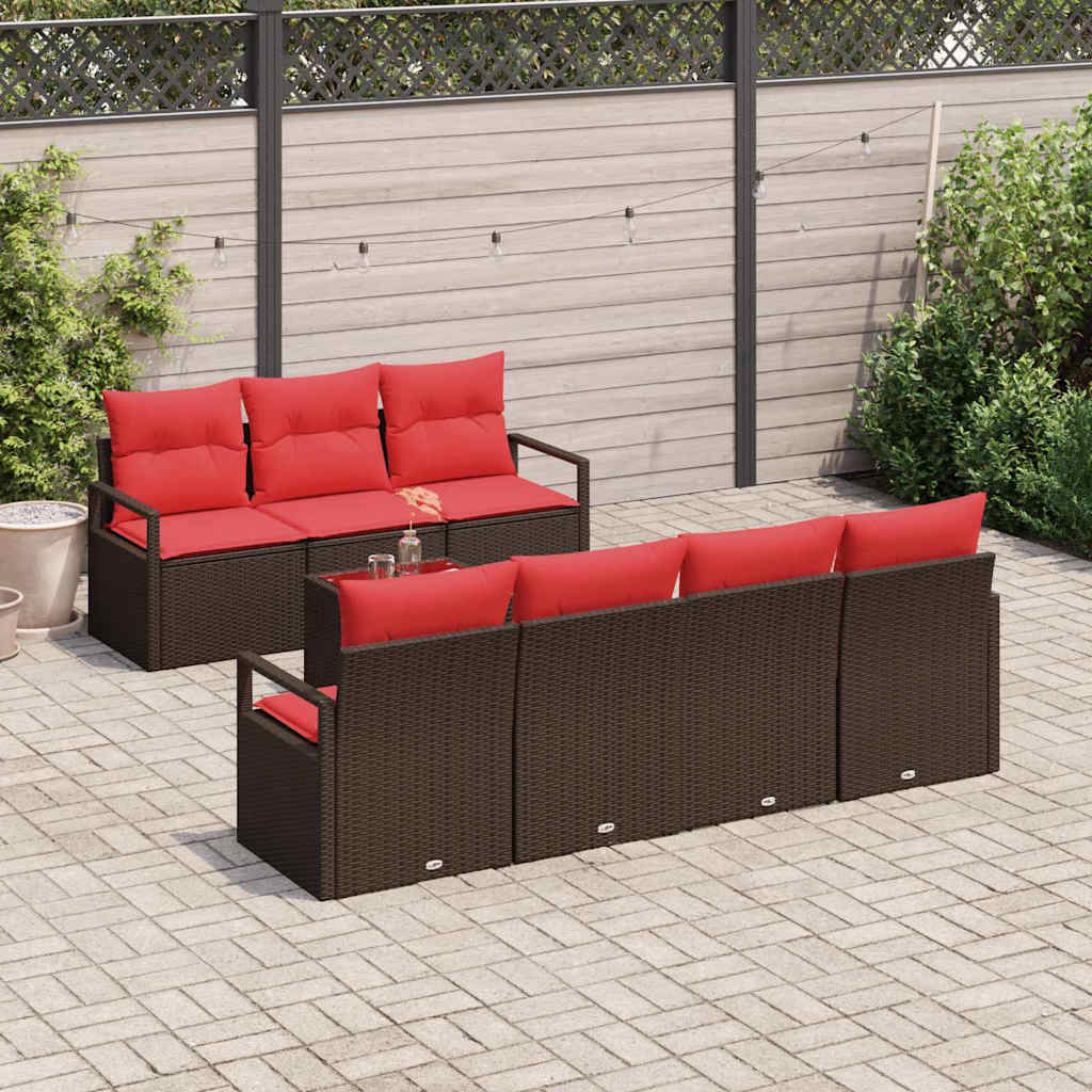 Set Divano da Giardino 8 pz 7-Numero di posti Beige e Rosso