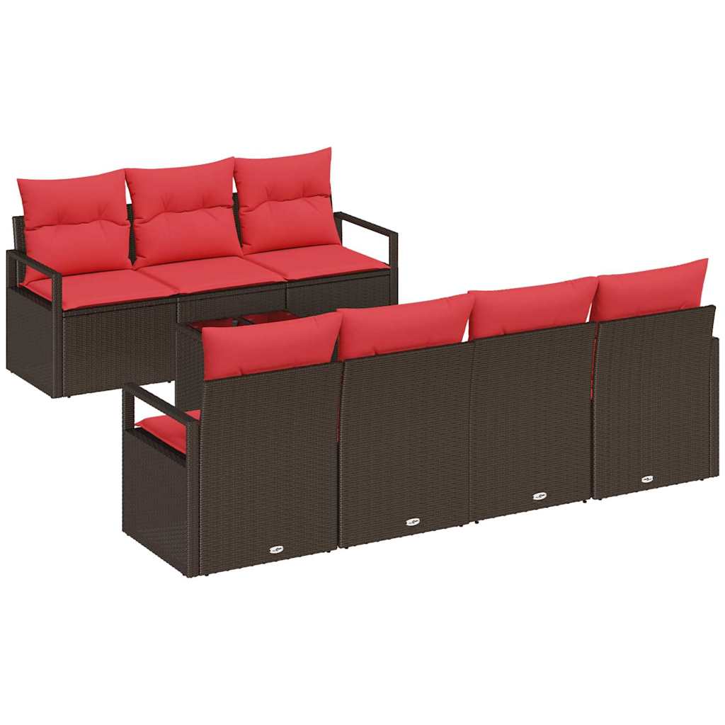 Set Divano da Giardino 8 pz 7-Numero di posti Beige e Rosso