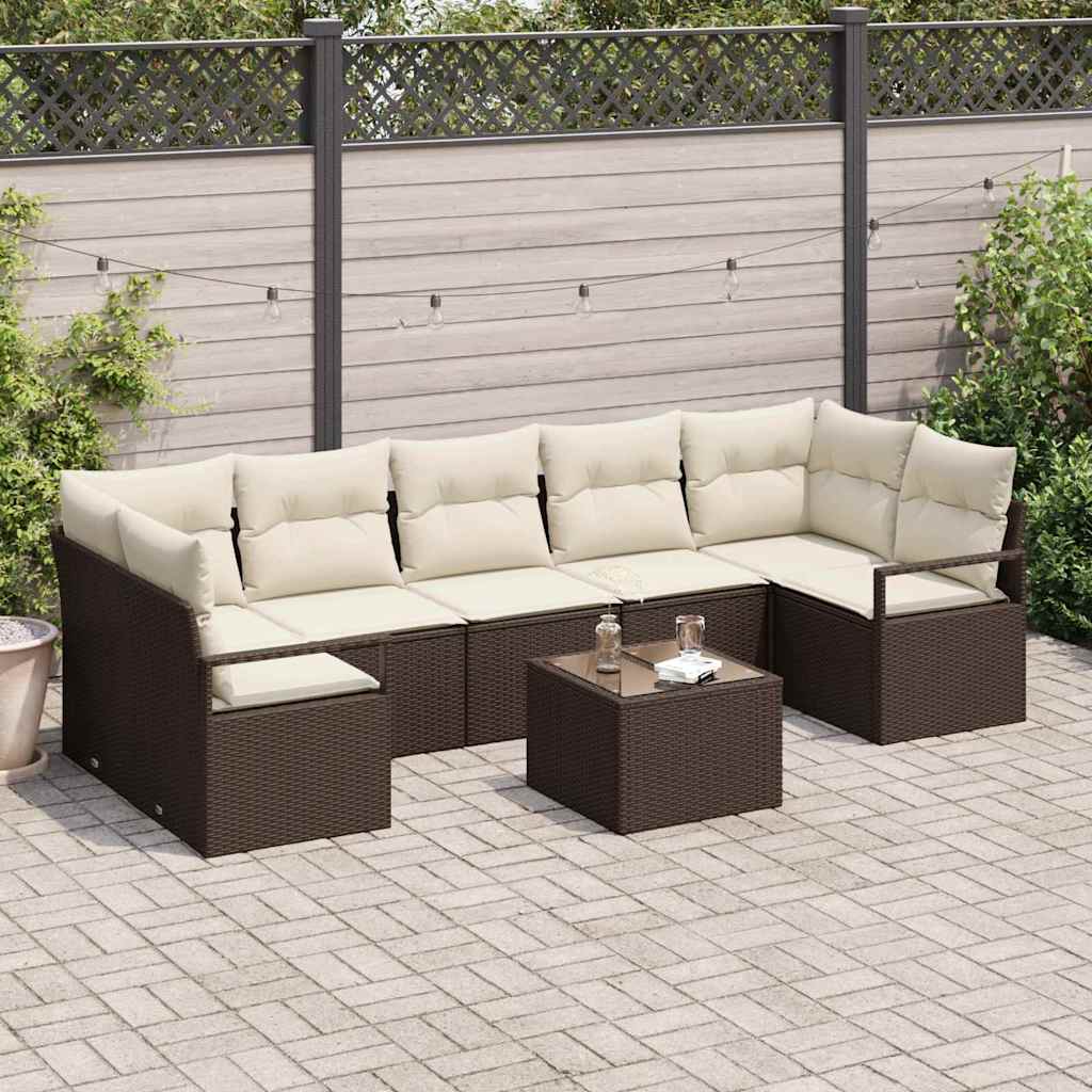 Set Divano da Giardino con cuscino 8 pcs Marrone e Crema | homemem39