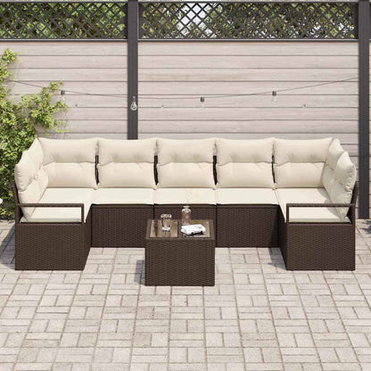 Set Divano da Giardino con cuscino 8 pcs Marrone e Crema | homemem39