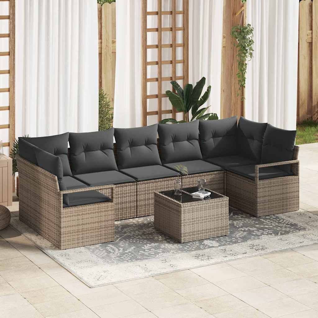 Set Divano da Giardino 8 pcs Grigio Polyrattan, Acciaio e Vetro | homemem39