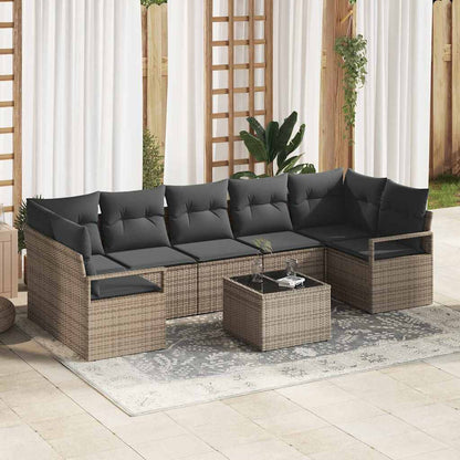 Set Divano da Giardino 8 pcs Grigio Polyrattan, Acciaio e Vetro | homemem39