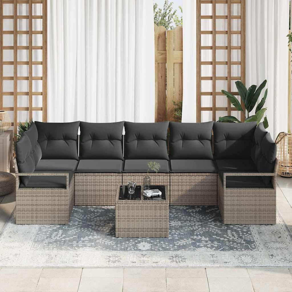 Set Divano da Giardino 8 pcs Grigio Polyrattan, Acciaio e Vetro | homemem39