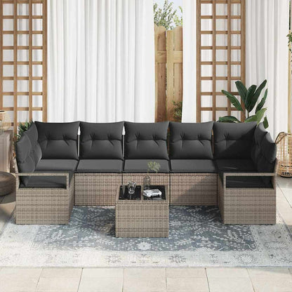 Set Divano da Giardino 8 pcs Grigio Polyrattan, Acciaio e Vetro | homemem39