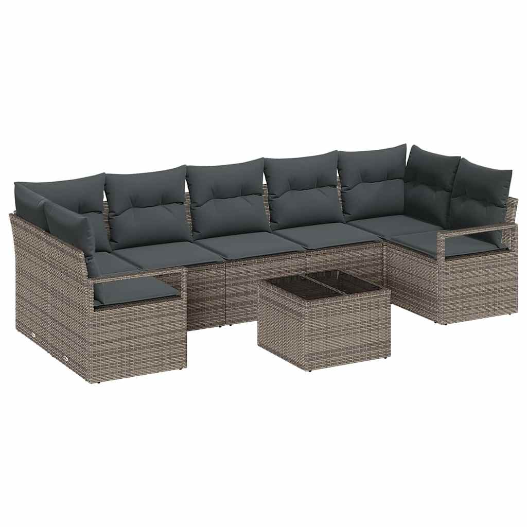 Set Divano da Giardino 8 pcs Grigio Polyrattan, Acciaio e Vetro | homemem39