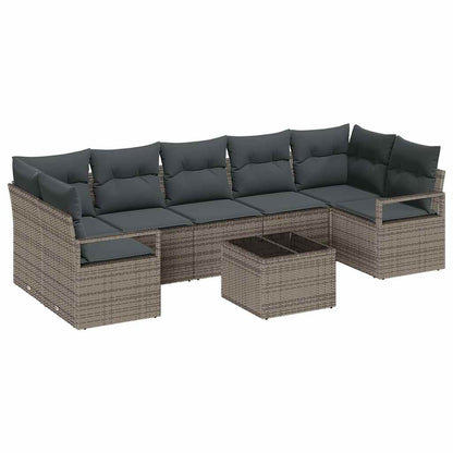 Set Divano da Giardino 8 pcs Grigio Polyrattan, Acciaio e Vetro | homemem39
