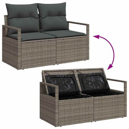 Set Divano da Giardino 8 pcs Grigio Polyrattan, Acciaio e Vetro | homemem39