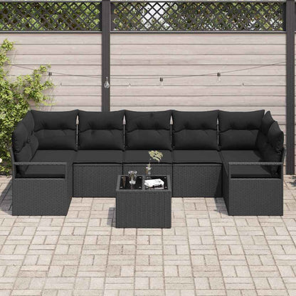 Set Divano da Giardino 8 pcs Nero Polyrattan, Acciaio e Vetro | homemem39