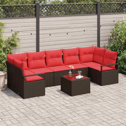 Set Divano da Giardino 8 pcs Beige e Rosso polyrattan | homemem39