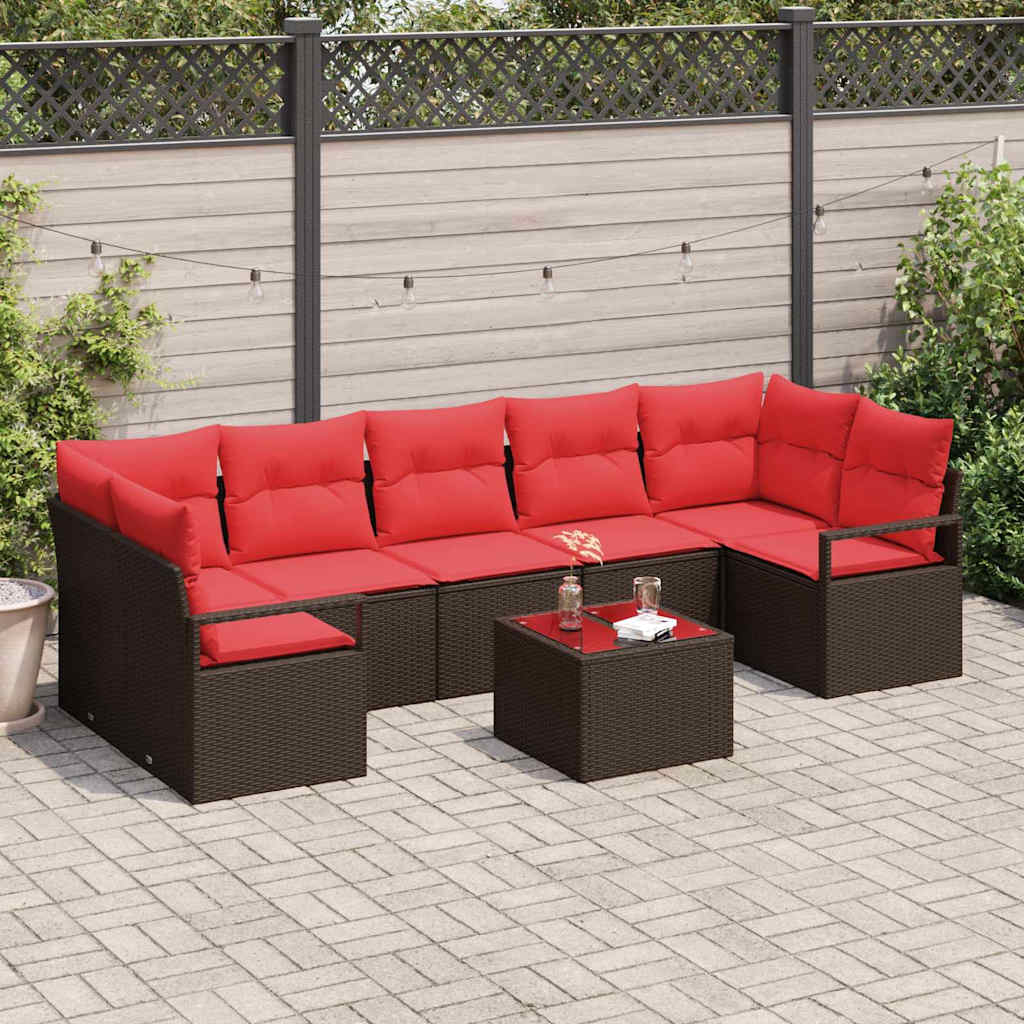 Set Divano da Giardino 8 pz 7-Numero di posti Beige e Rosso