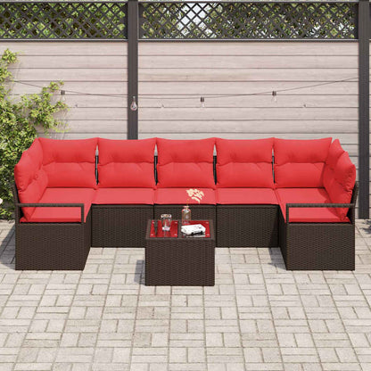 Set Divano da Giardino 8 pz 7-Numero di posti Beige e Rosso