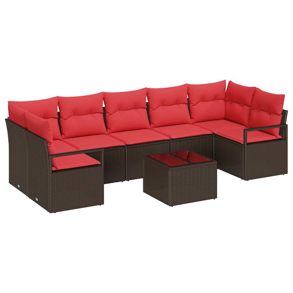 Set Divano da Giardino 8 pz 7-Numero di posti Beige e Rosso