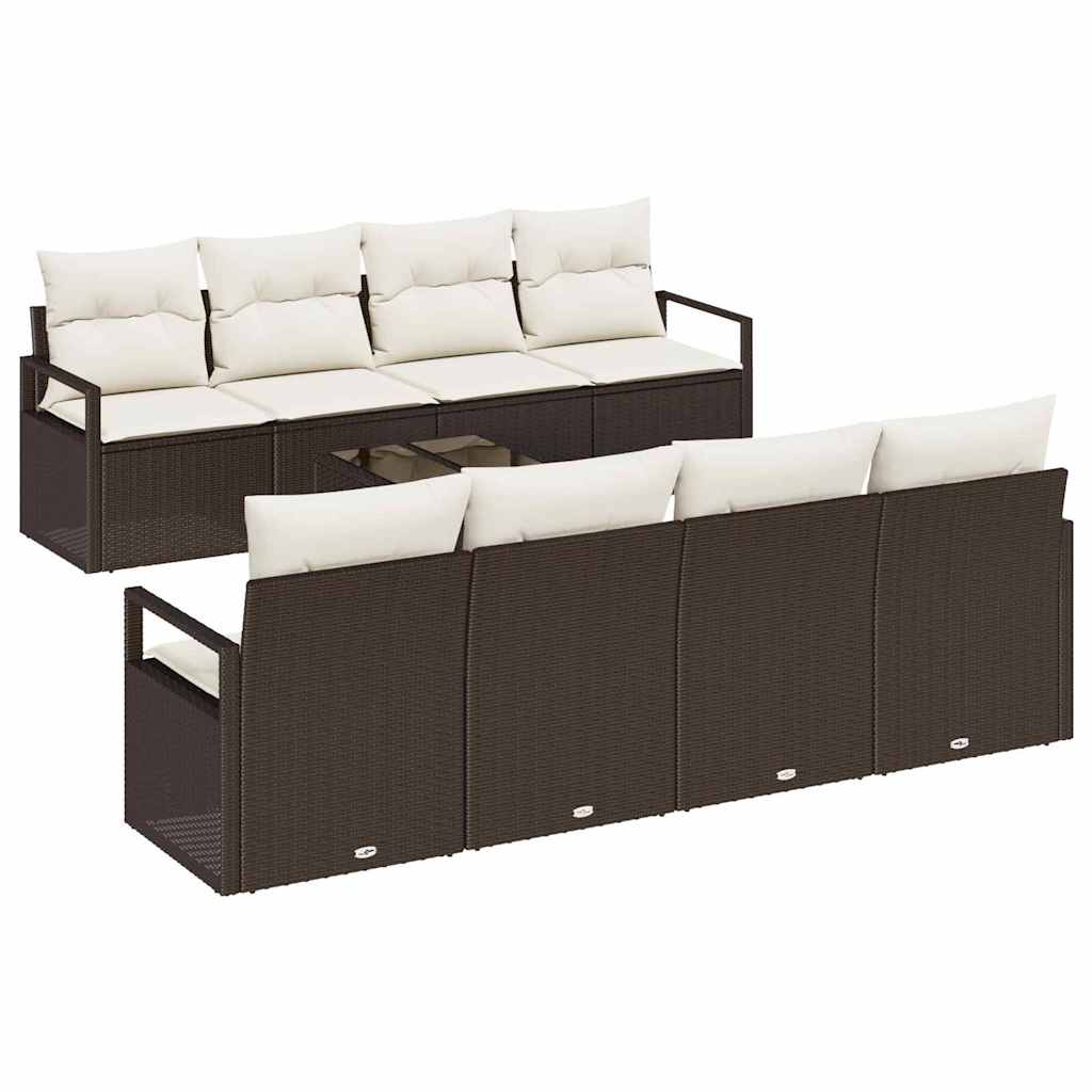 Set Divano da Giardino 9 pcs Marrone e Crema polyrattan | homemem39