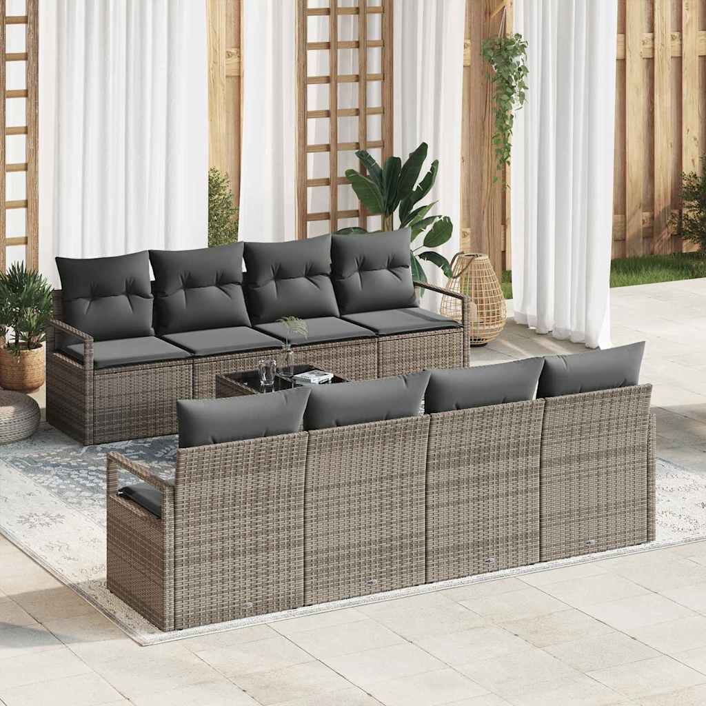 Set Divano da Giardino con cuscino 9 pcs Grigio polyrattan | homemem39