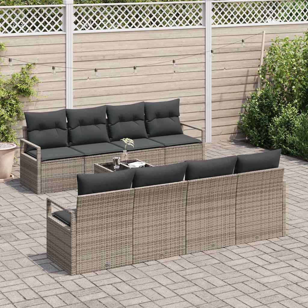 Set Divano da Giardino con cuscino 9 pcs Grigio polyrattan | homemem39