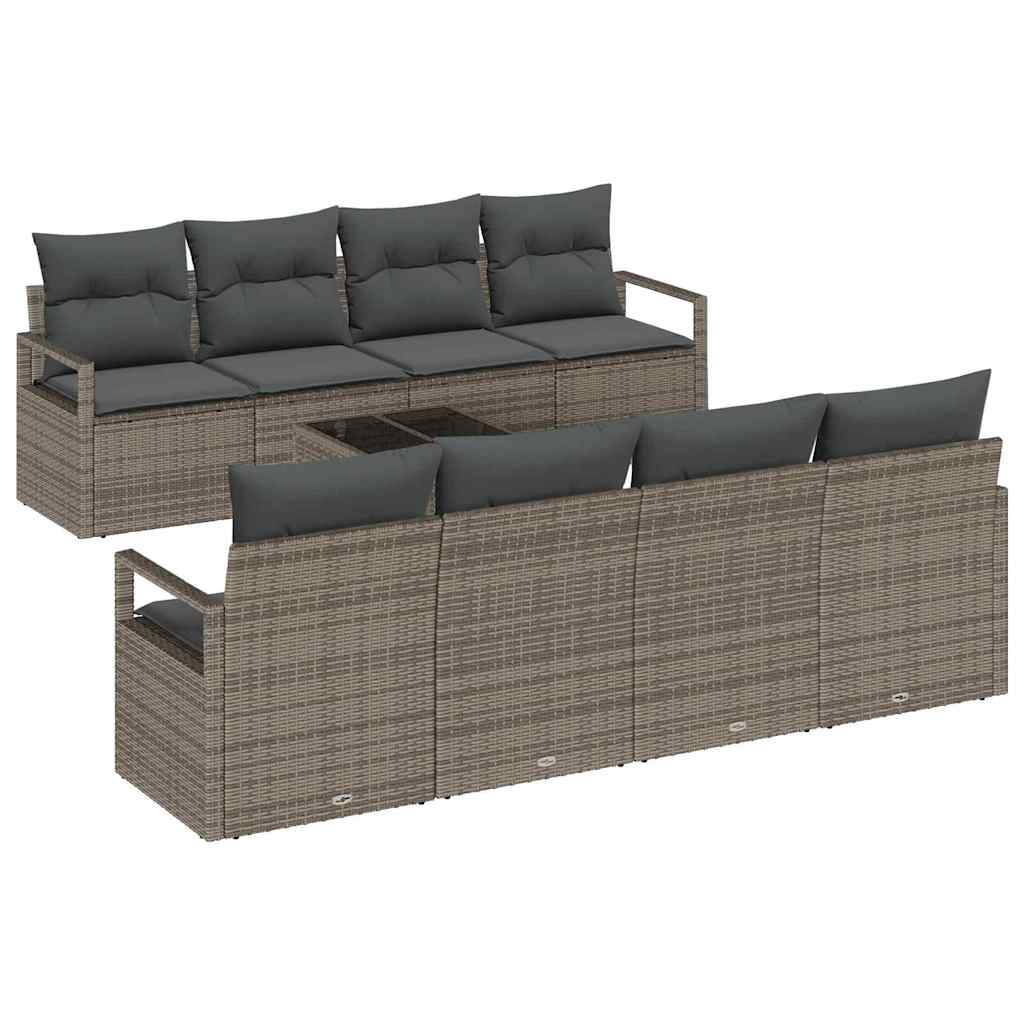 Set Divano da Giardino con cuscino 9 pcs Grigio polyrattan | homemem39