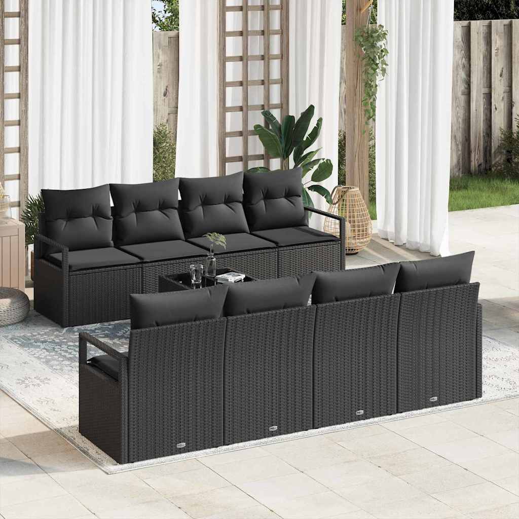Set Divano da Giardino con cuscino 9 pcs Nero polyrattan | homemem39