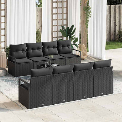 Set Divano da Giardino con cuscino 9 pcs Nero polyrattan | homemem39