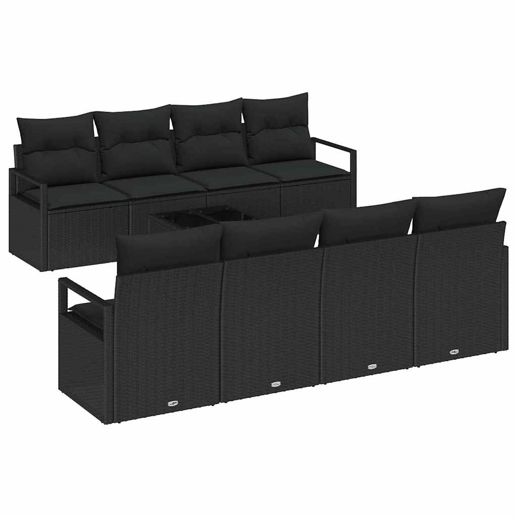 Set Divano da Giardino con cuscino 9 pcs Nero polyrattan | homemem39