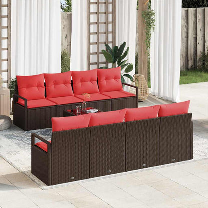 Set di divani 9 pz 8-Numero di posti Beige e Rosso polyrattan