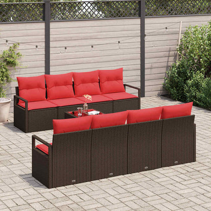 Set di divani 9 pz 8-Numero di posti Beige e Rosso polyrattan