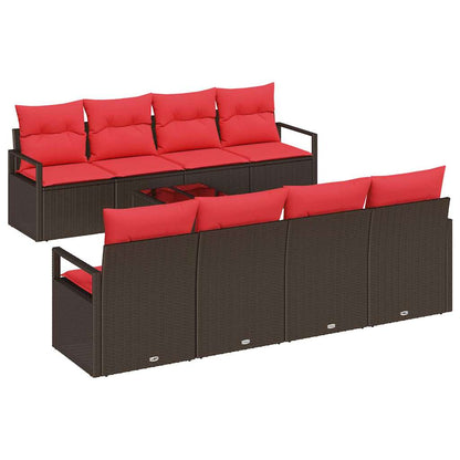 Set di divani 9 pz 8-Numero di posti Beige e Rosso polyrattan