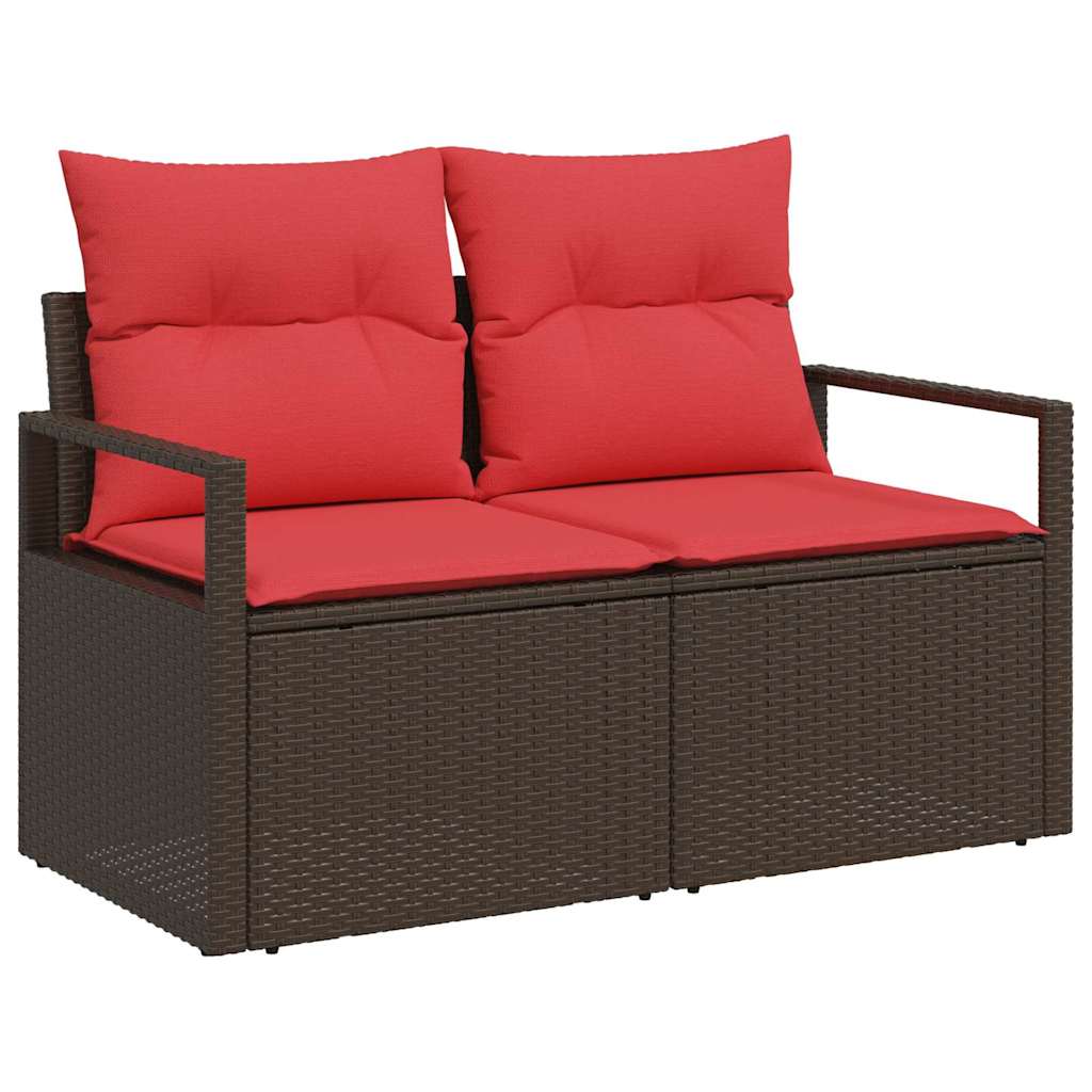 Set di divani 9 pz 8-Numero di posti Beige e Rosso polyrattan