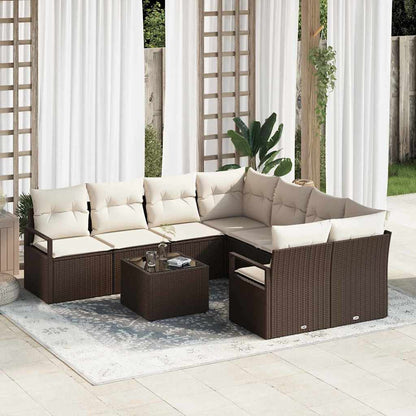 Set di divani con cuscino 9 pcs Marrone e Crema polyrattan | homemem39