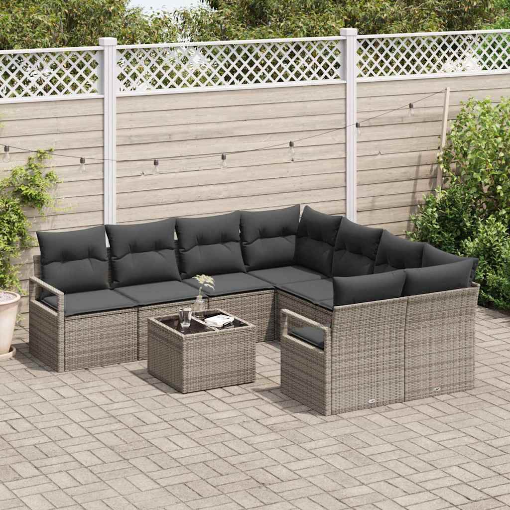 Set di divani con cuscino 9 pcs Grigio polyrattan | homemem39
