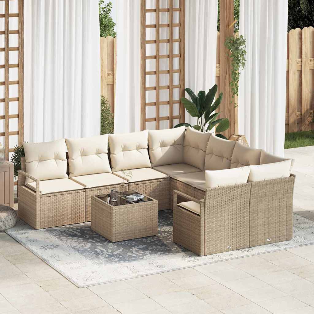 Set di divani con cuscino 9 pcs Beige e Crema polyrattan | homemem39