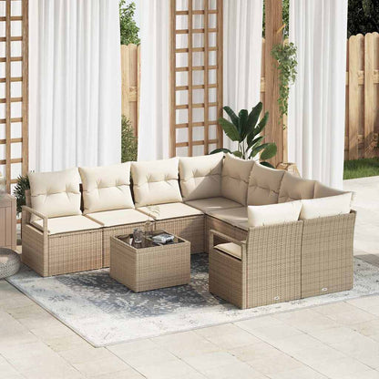 Set di divani con cuscino 9 pcs Beige e Crema polyrattan | homemem39