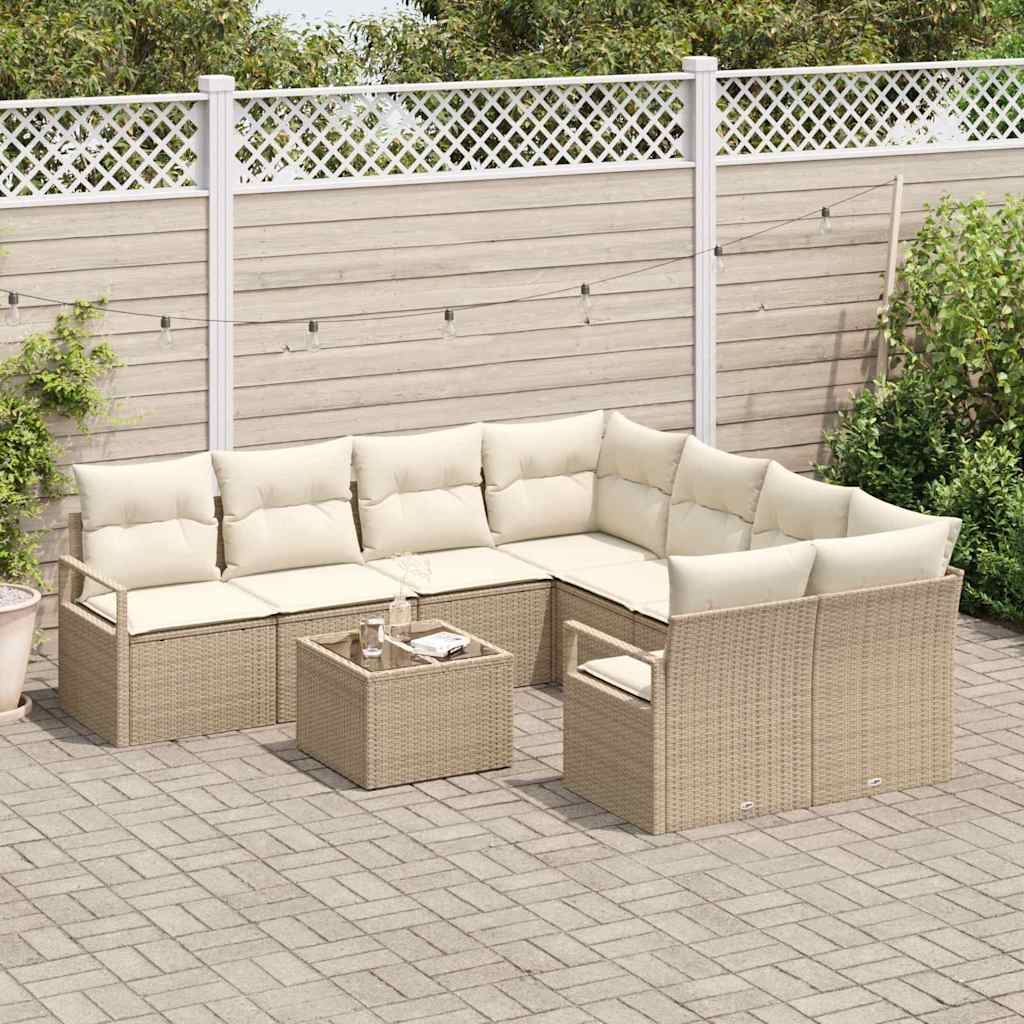 Set di divani con cuscino 9 pcs Beige e Crema polyrattan | homemem39